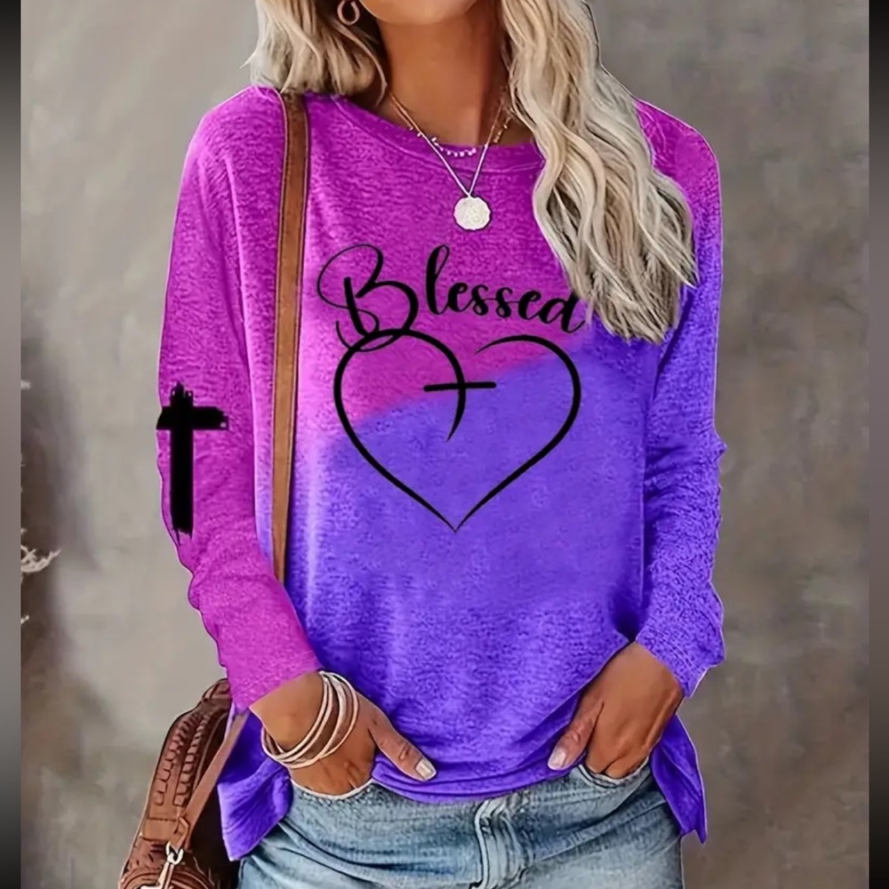 Blessed • Heart Print Gradient T-Shirt